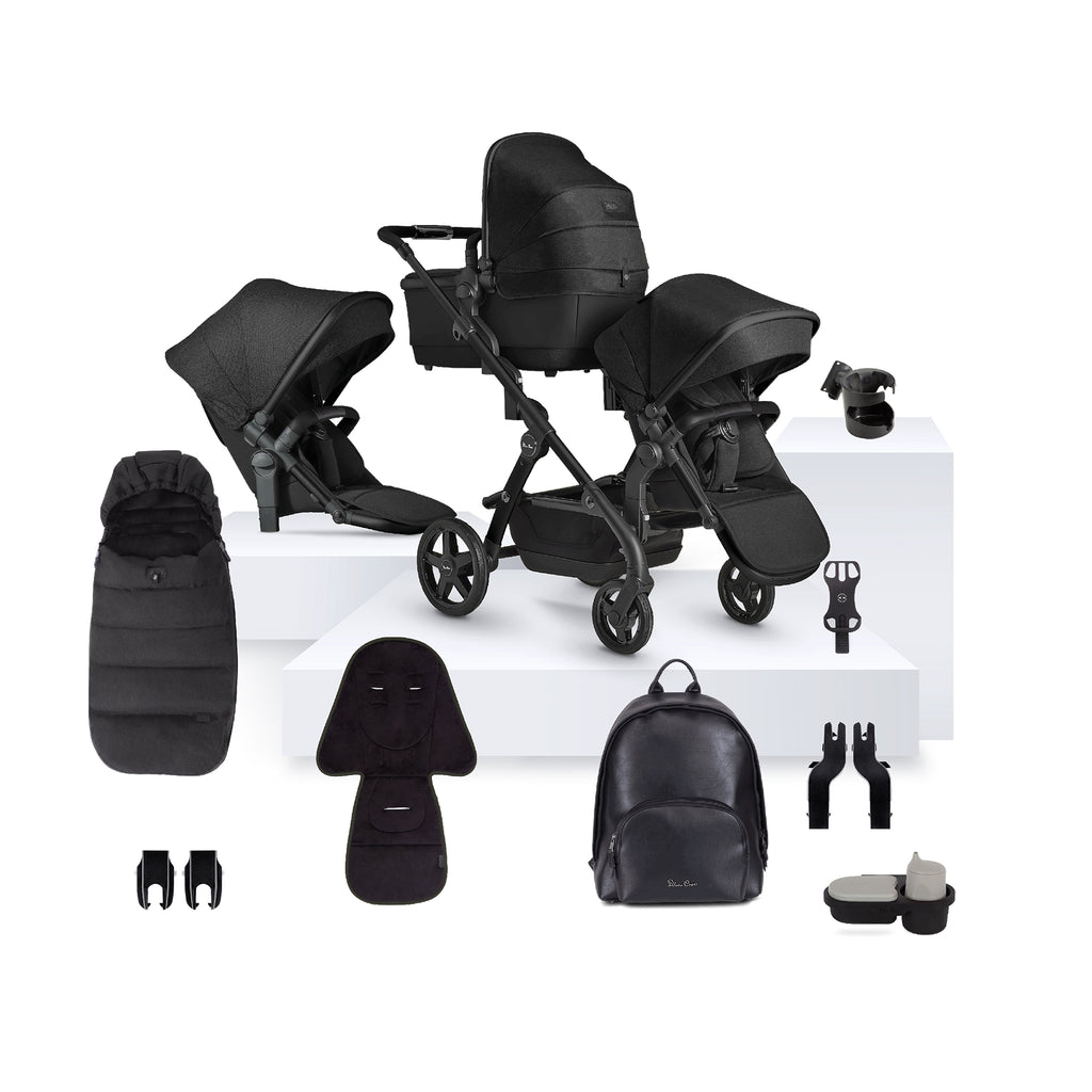 Silver Cross Wave 3 Single to Double Travel System Accessory Bundle 2024 | Onyx