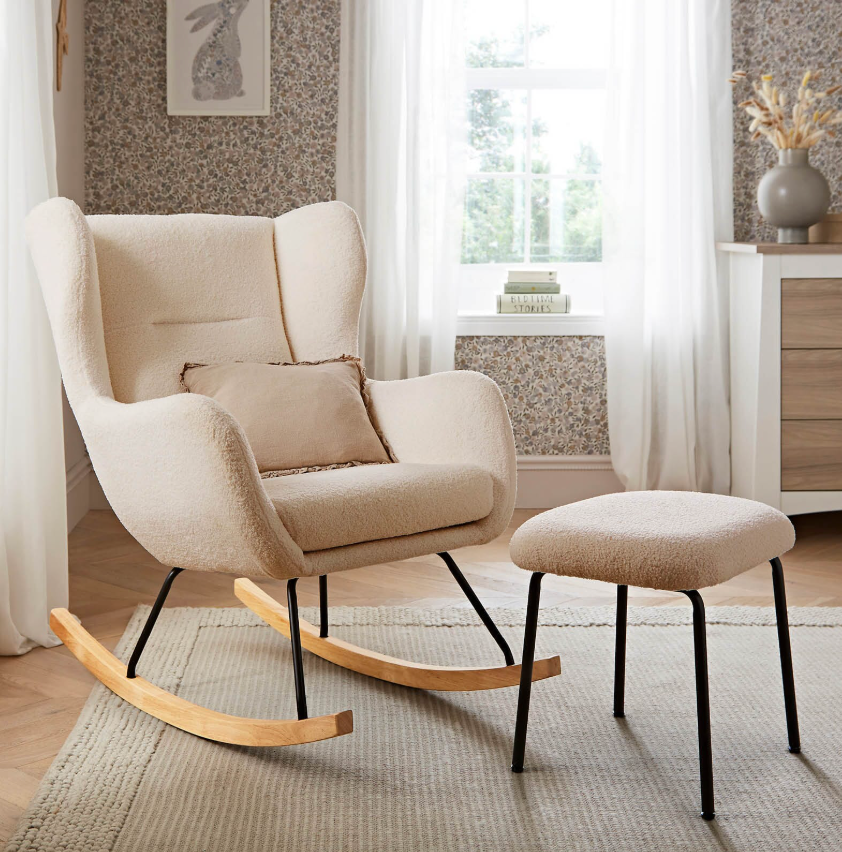 CuddleCo Marley Nursing Chair and Footstool | Teddy Light Beige