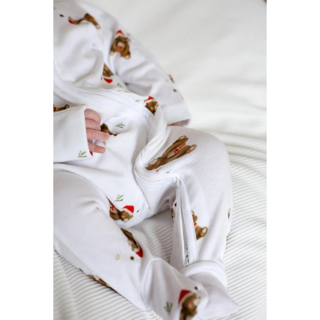 Cozy Crew Club Christmas Bear Bamboo & Organic Cotton Zip Sleepsuit Romper One Piece