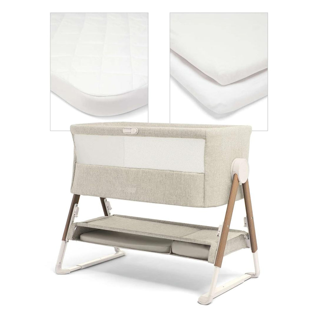 Mamas & Papas Lua Bedside Crib & Sheet Bunde - Fawn | White