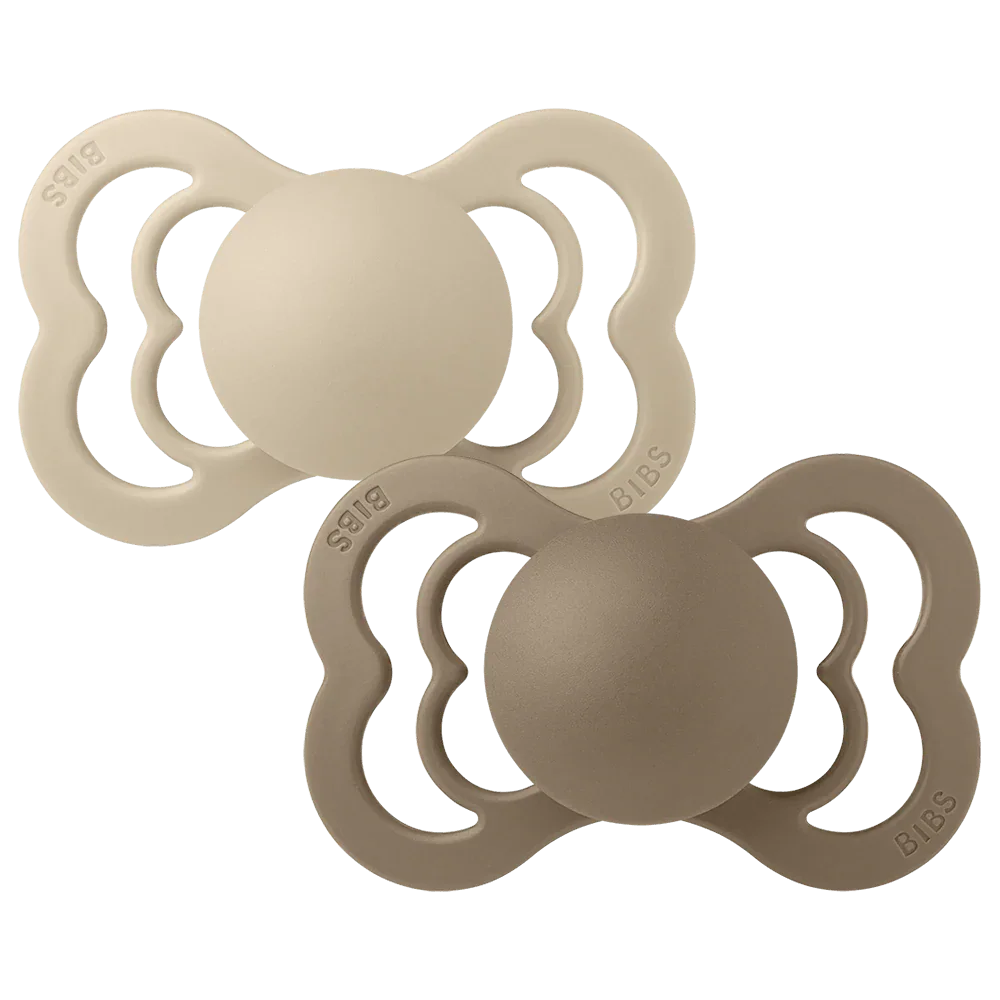BIBS Pacifier Supreme 2 PACK Silicone Size 2 | Vanilla/Dark Oak