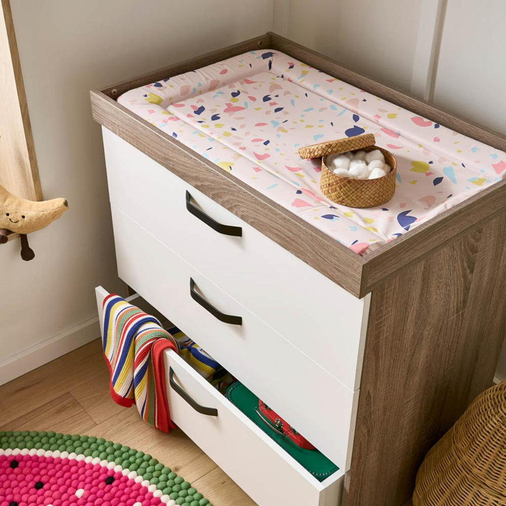 CuddleCo Enzo Nursery Dresser - Truffle Oak & White