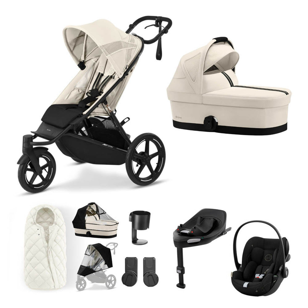 seashell beige cybex Cybex Avi Spin Stroller & Cloud G Bundle