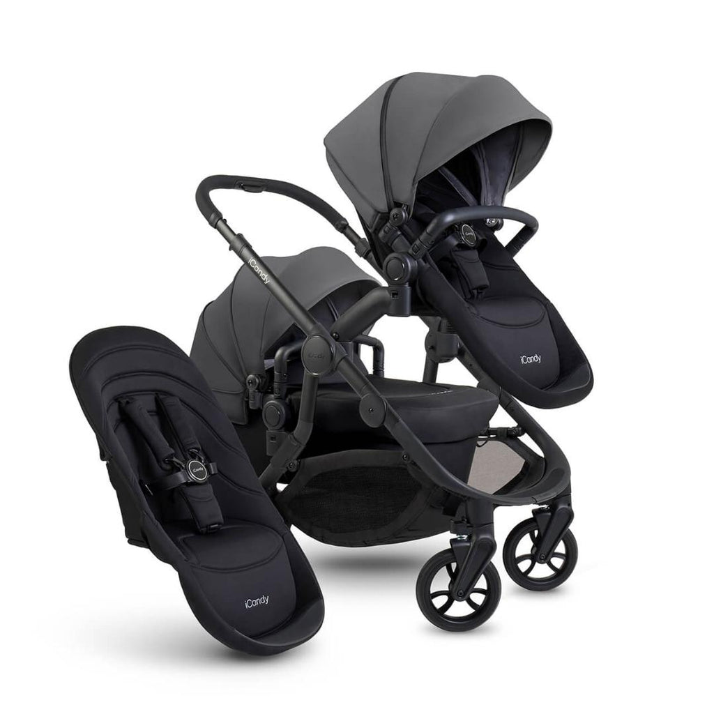 iCandy Orange 4 Double Pushchair Bundle | Fossil on Black