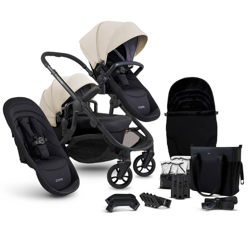 iCandy Orange 4 Double Pushchair Bundle | Latte on Black