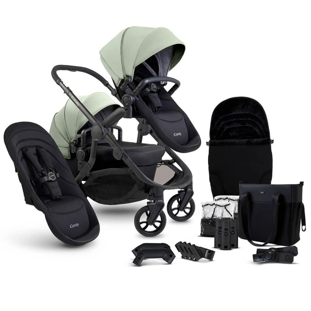 iCandy Orange 4 Double Pushchair Bundle | Pistachio on Black