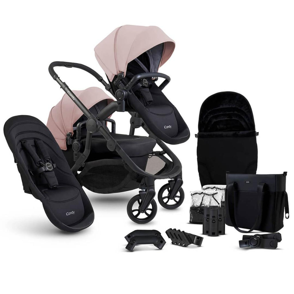 iCandy Orange 4 Double Pushchair Bundle | Rose on Black