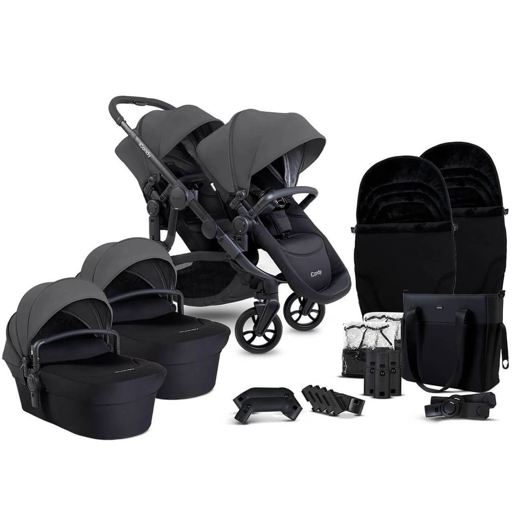 iCandy Orange 4 Twin Pushchair Bundle | Fossil on Black