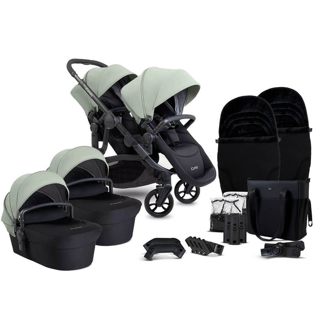 iCandy Orange 4 Twin Pushchair Bundle | Pistachio on Black