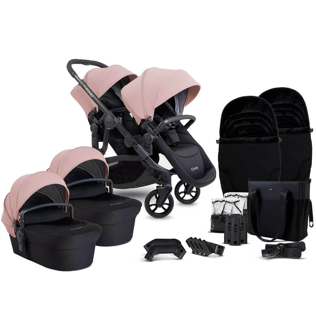 iCandy Orange 4 Twin Pushchair Bundle | Rose on Black