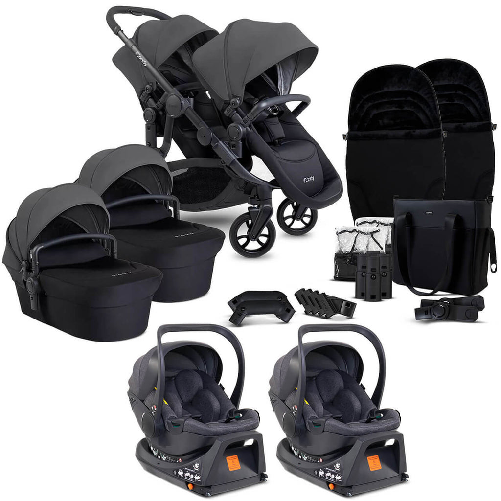 iCandy Orange 4 Complete Twin Travel System Bundle | Fossil on Black