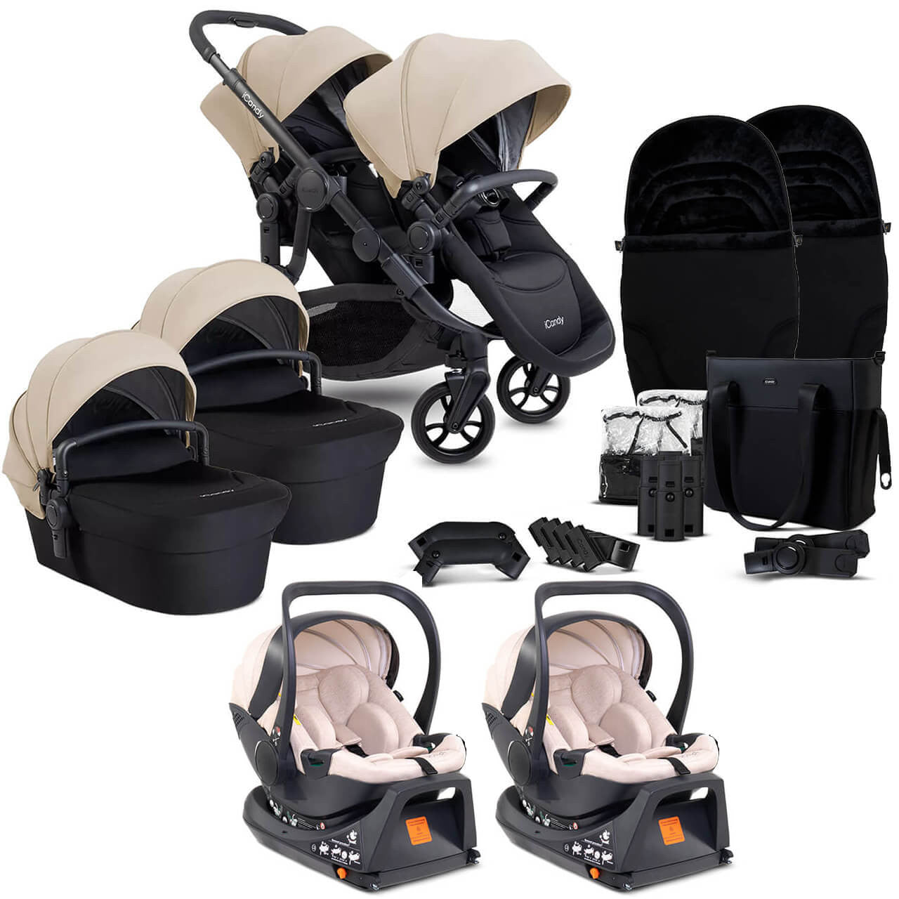 iCandy Orange Complete Twin Travel System Bundle Latte on Black