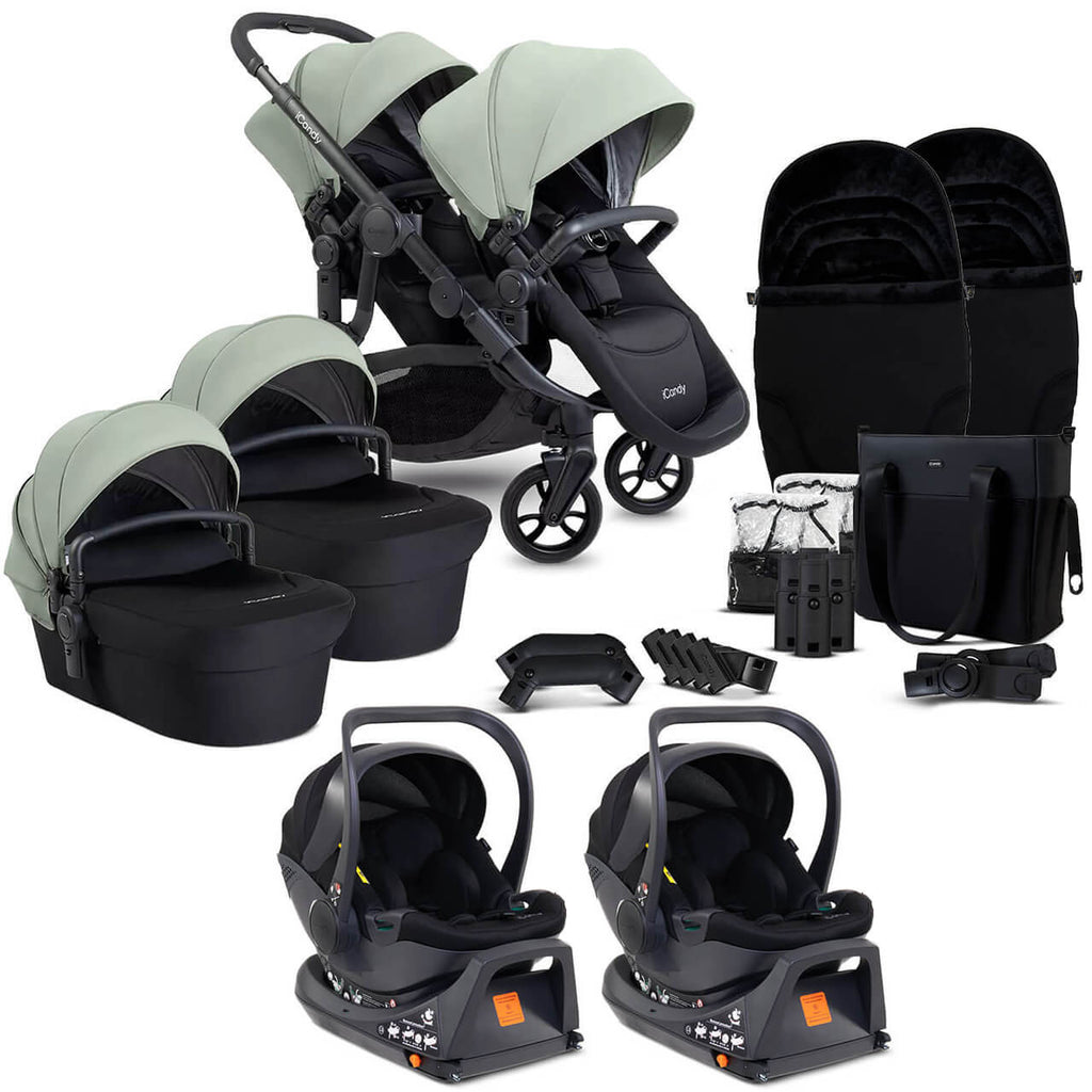 iCandy Orange 4 Complete Twin Travel System Bundle | Pistachio on Black