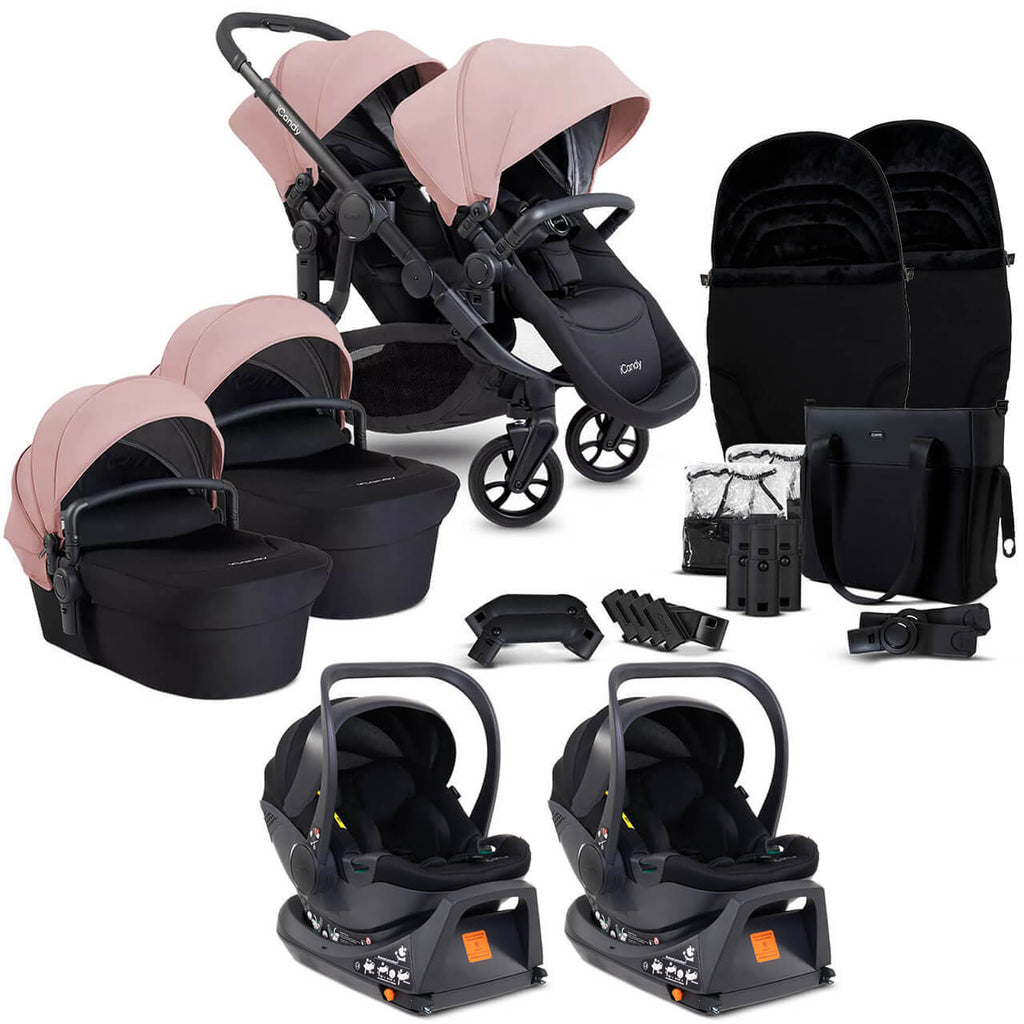 iCandy Orange 4 Complete Twin Travel System Bundle | Rose on Black