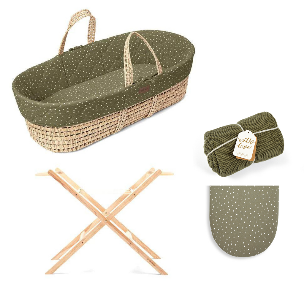 The Little Green Sheep Quilted Moses Basket Bundle - Juniper Rice