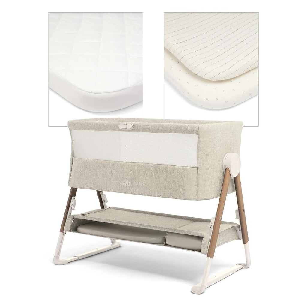 Mamas & Papas Lua Bedside Crib & Sheet Bunde - Fawn | Oat