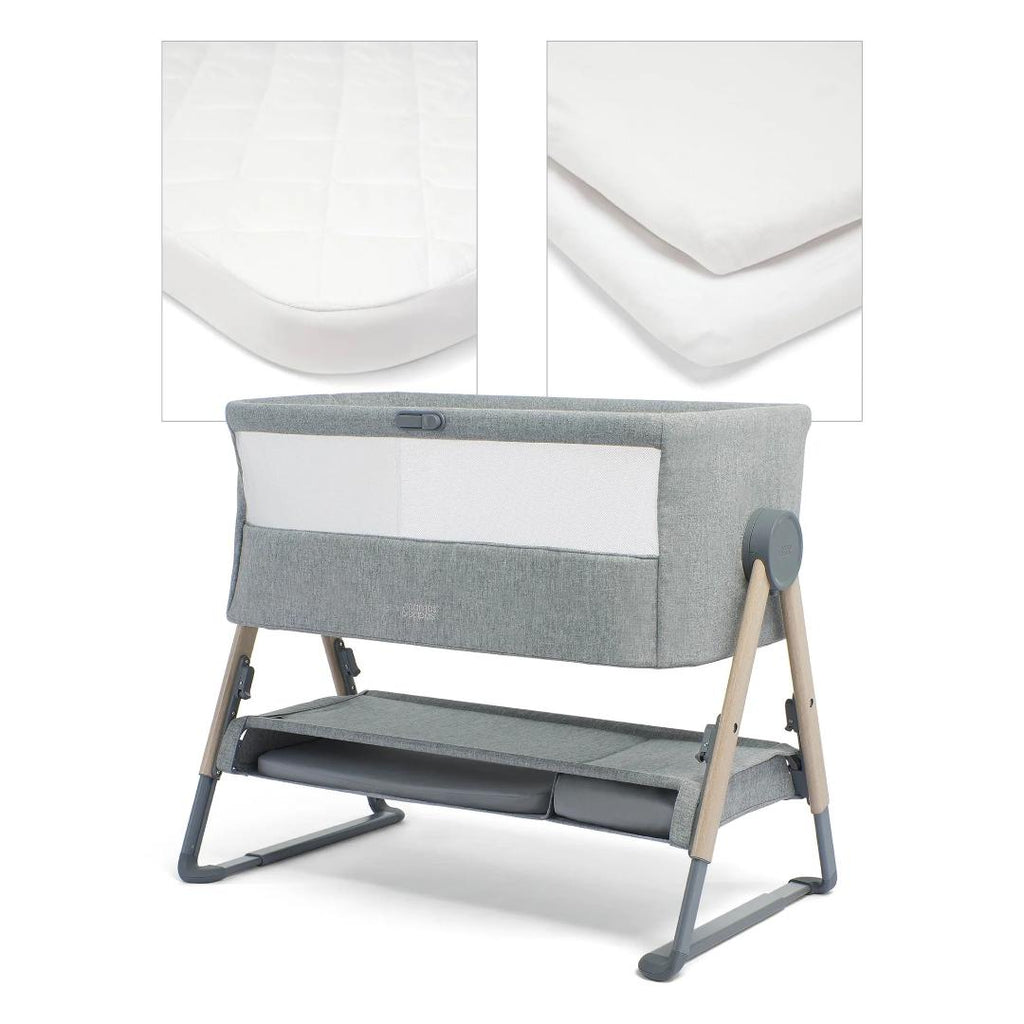 Mamas & Papas Lua Bedside Crib & Sheet Bundle - Grey | White