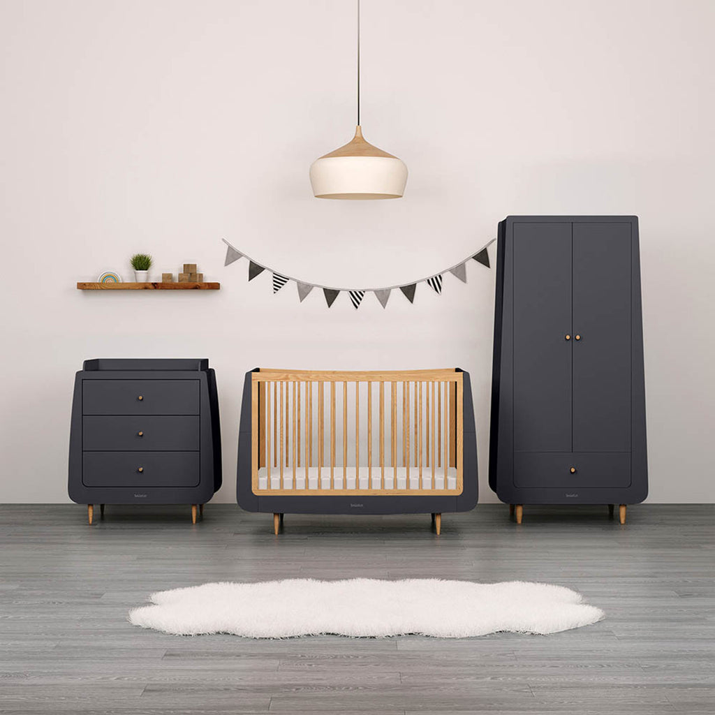 SnuzKot Skandi 3 Piece Nursery Furniture Set - Slate Natural