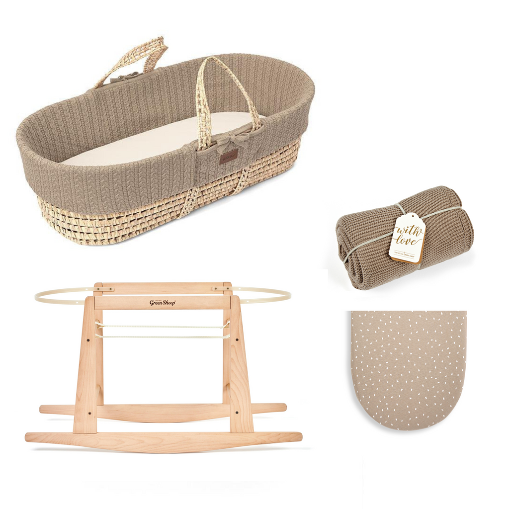 The Little Green Sheep Knitted Moses Basket Bundle - Truffle