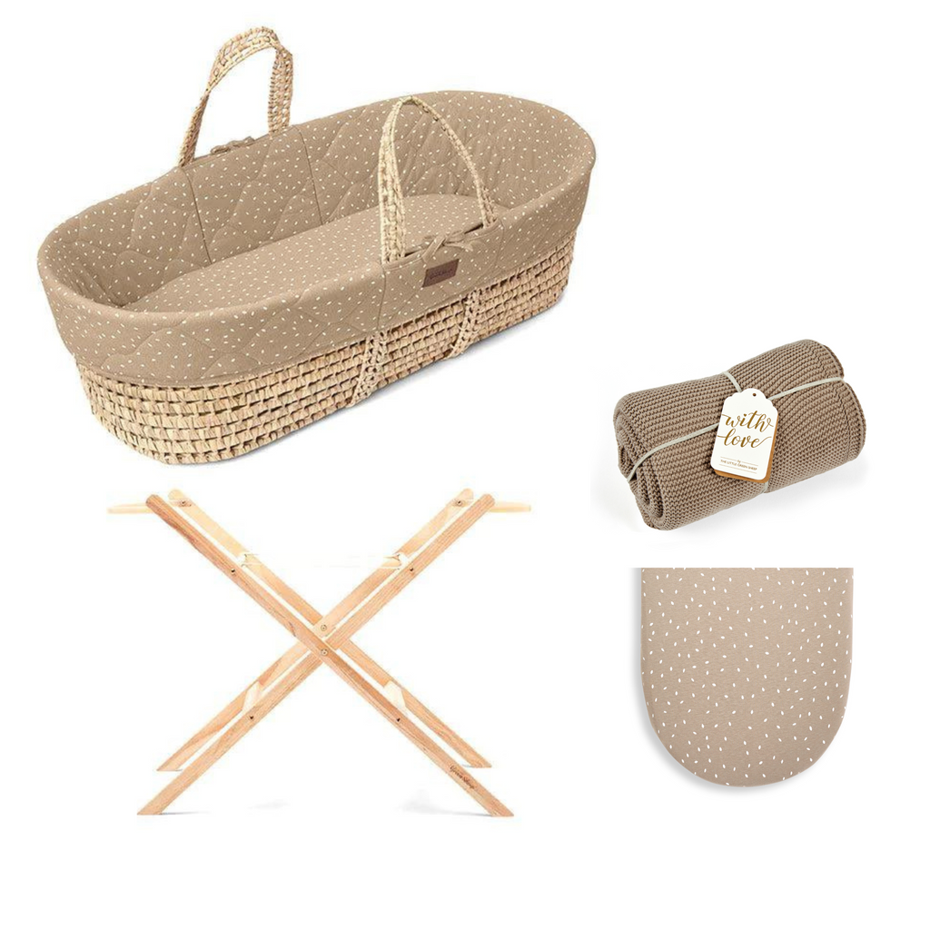 The Little Green Sheep Quilted Moses Basket Bundle - Truffle Rice