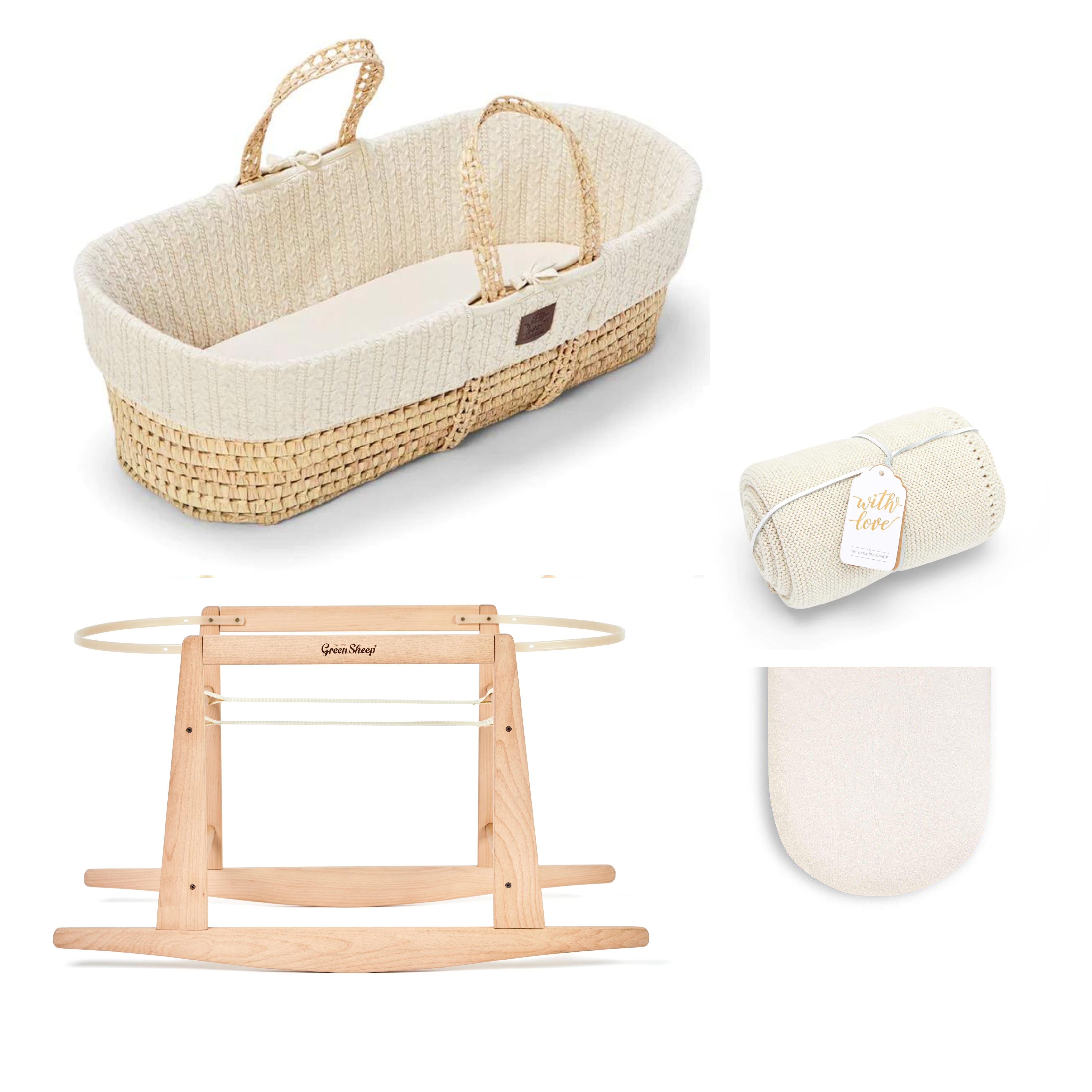 The Little Green Sheep Knitted Moses Basket Bundle Linen