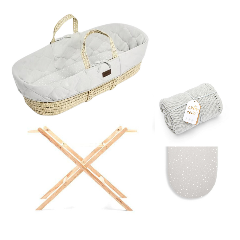 The Little Green Sheep Quilted Moses Basket Bundle - Dove