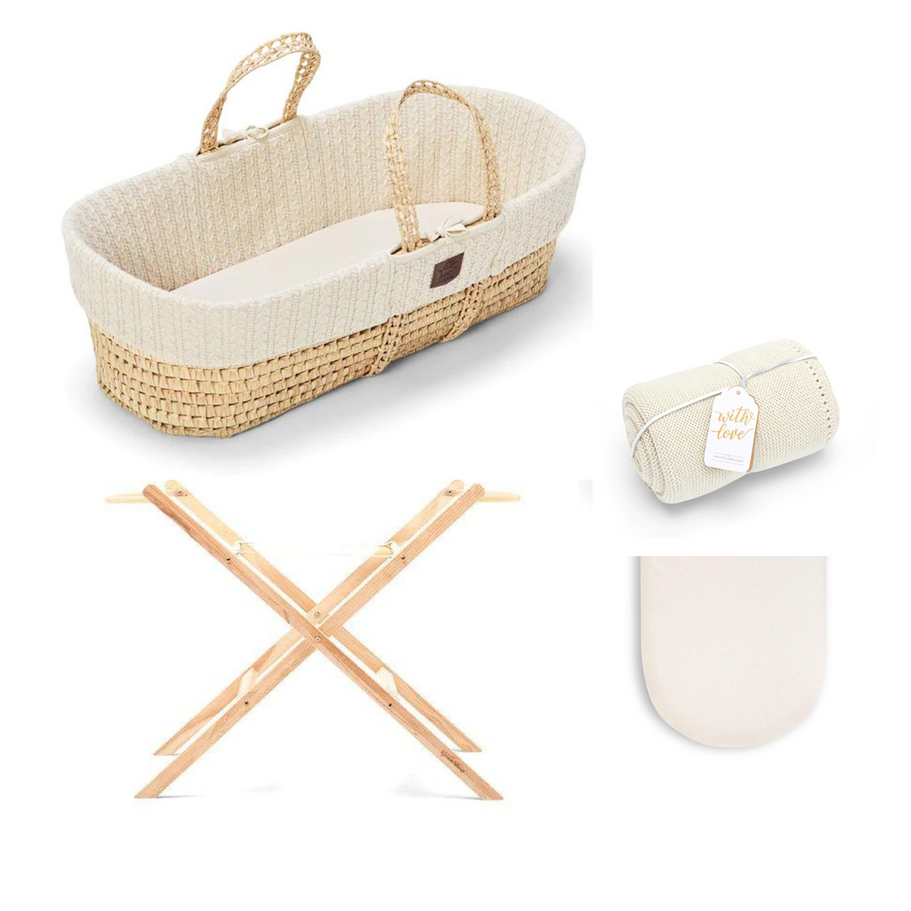 The Little Green Sheep Knitted Moses Basket Bundle - Linen