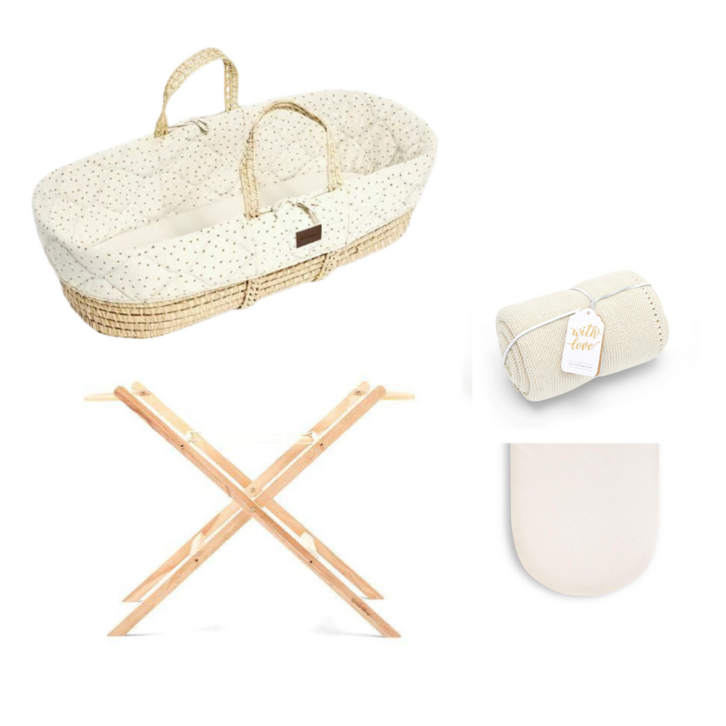 The Little Green Sheep Quilted Moses Basket Bundle - Linen Rice