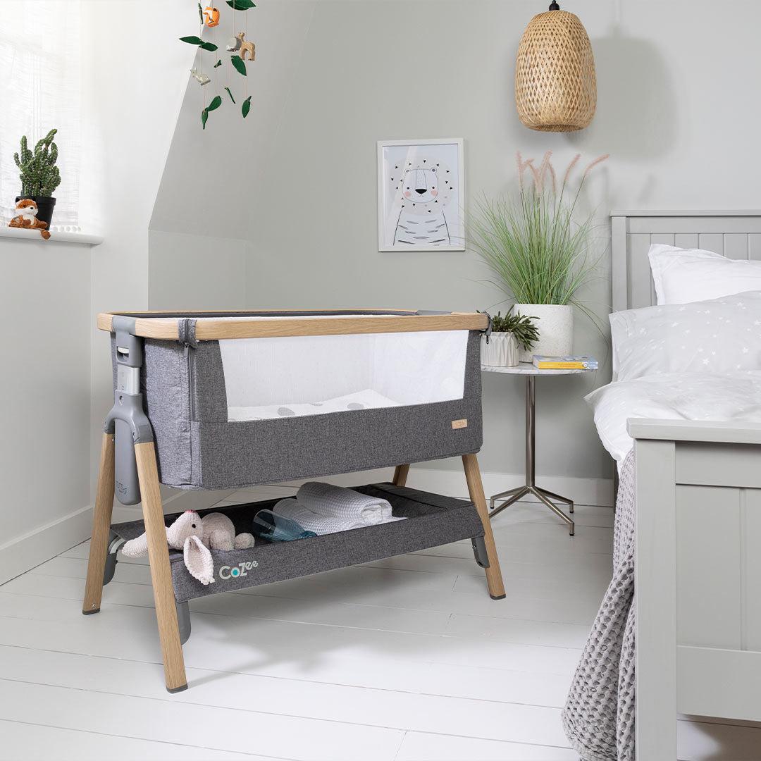 Tutti Bambini CoZee Bedside Crib Oak Charcoal - Main Image