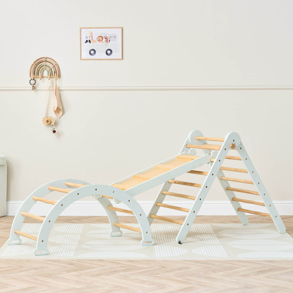 Tutti Bambini Scala Montessori 3 in 1 Pikler Climbing Frame with Climbing Wall | Sea Mist