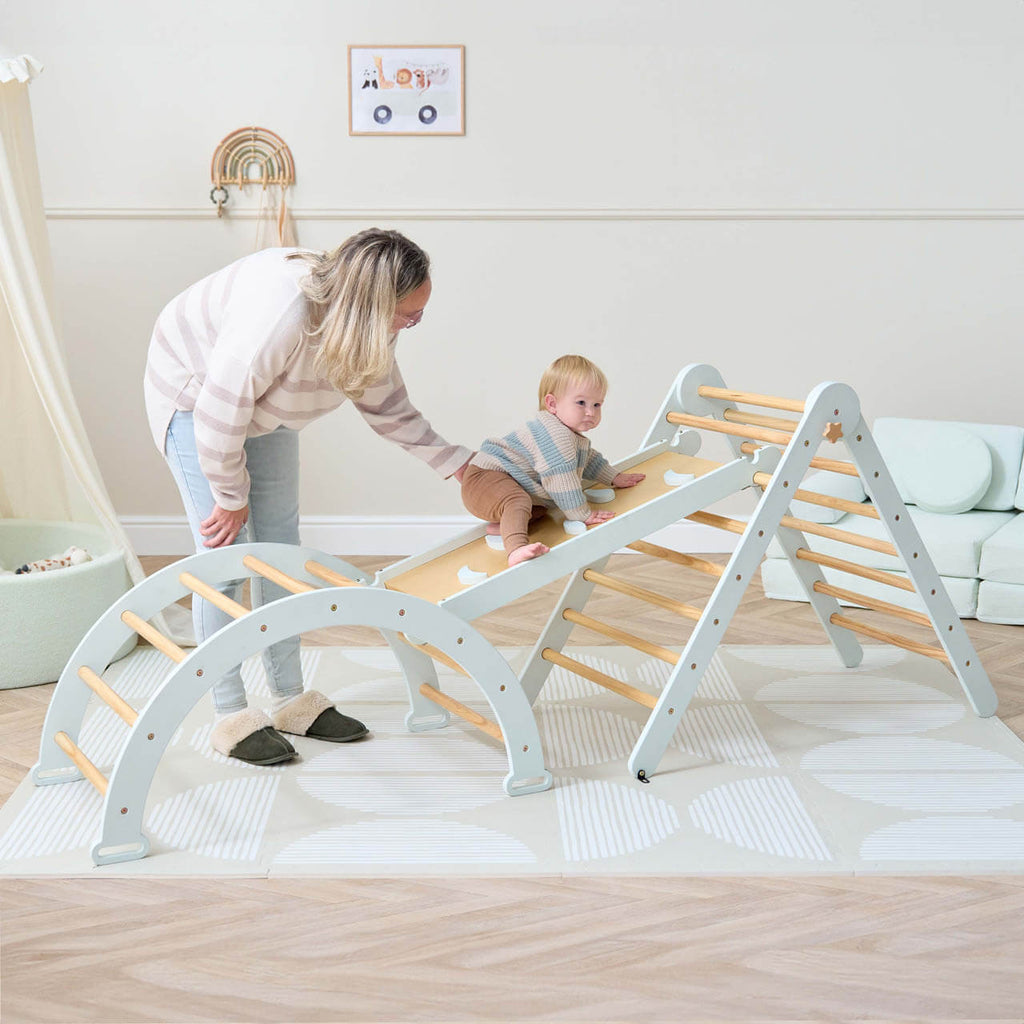 Tutti Bambini Scala Montessori 3 in 1 Pikler Climbing Frame with Climbing Wall | Sea Mist