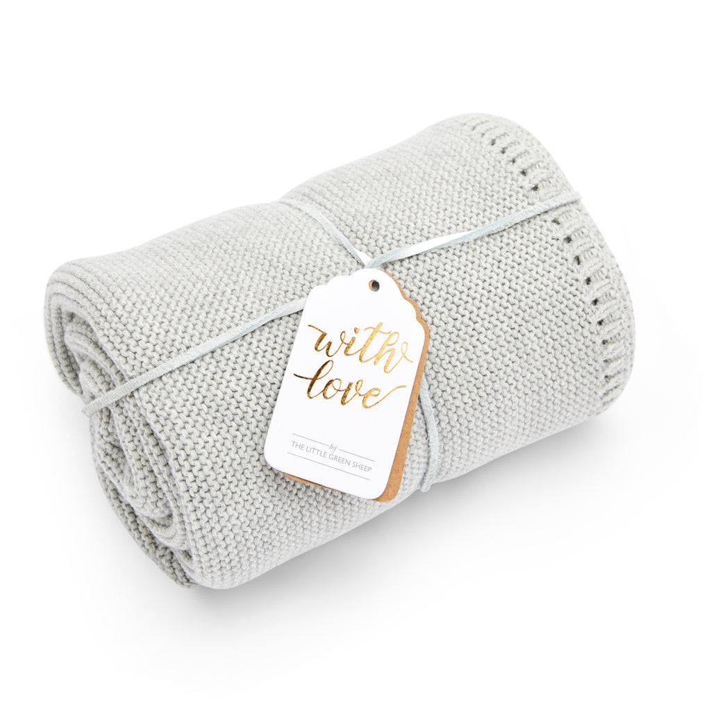 The Little Green Sheep Organic Knitted Cellular Baby Blanket - Dove - Beautiful Bambino