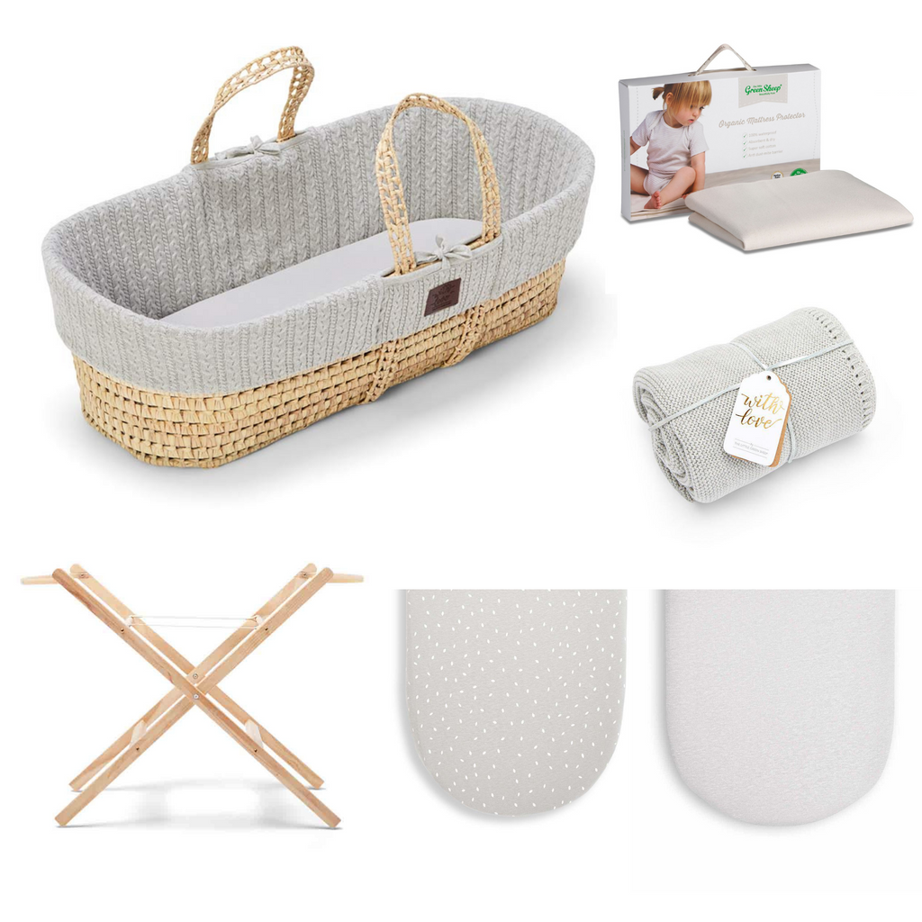 The Little Green Sheep Natural Moses Basket 6 Piece Bundle - Dove