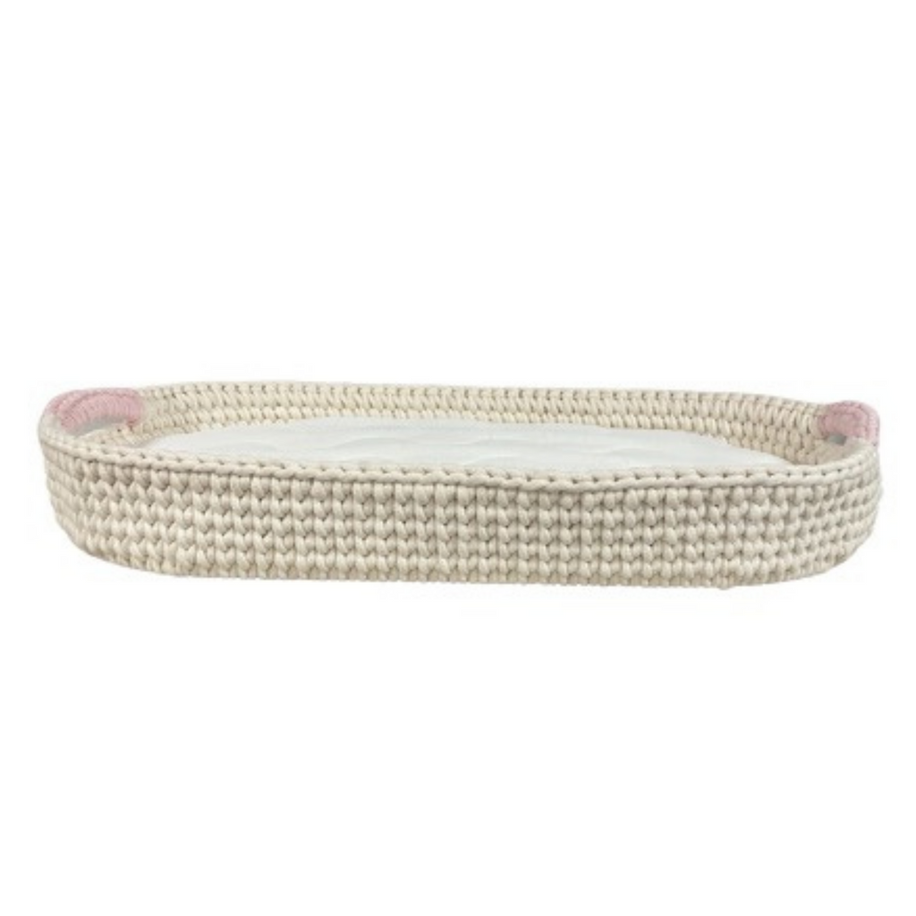 Crochet Changing Basket Bundle - Cream/Light Pink
