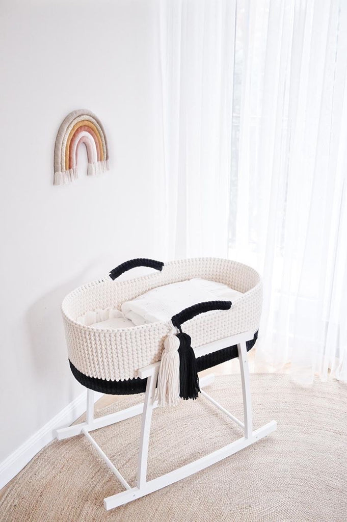 Crochet Moses Basket Two-tone | Black/Cream