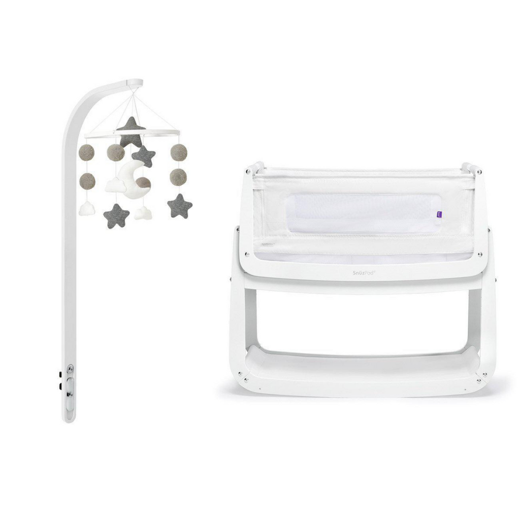Snuzpod4 Bedside Crib & Baby Mobile - White