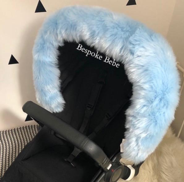 Luxury Pram Hood Fur Trim - Baby Blue