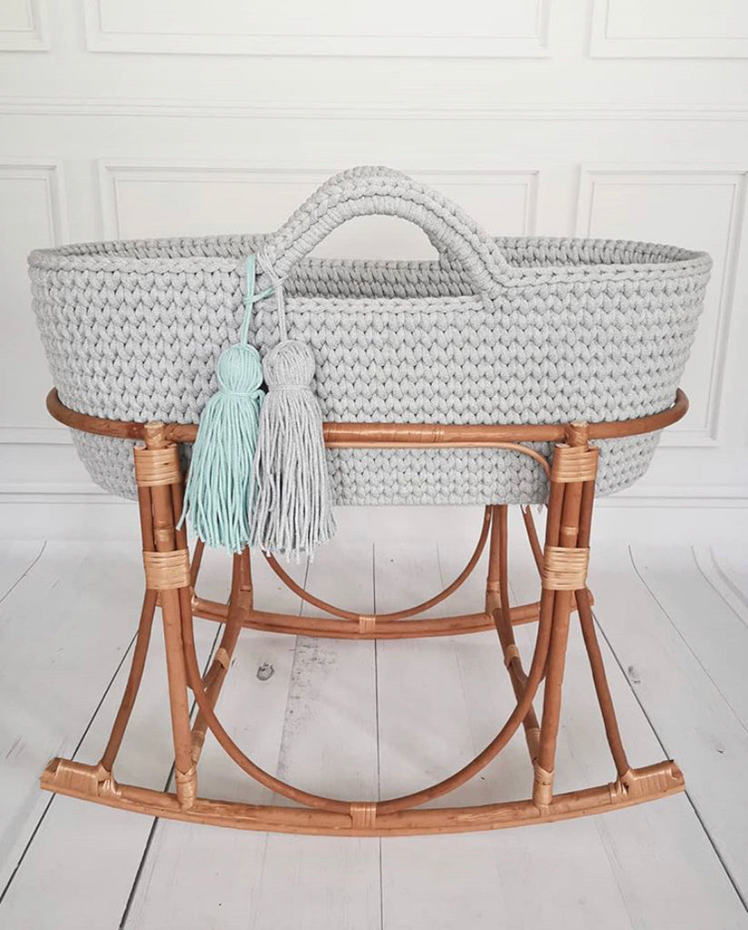 Crochet Moses Basket - Soft Grey - Beautiful Bambino