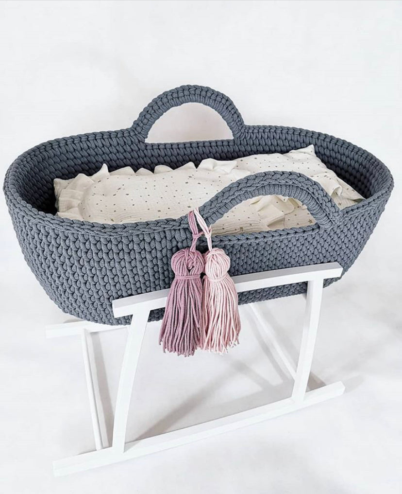 Crochet Moses Basket - Steel Grey - Beautiful Bambino
