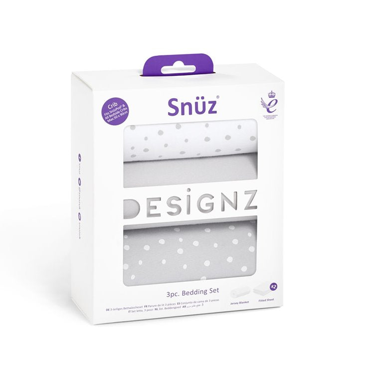 Snuz 3pc Crib Bedding Set - Grey Spots - Beautiful Bambino