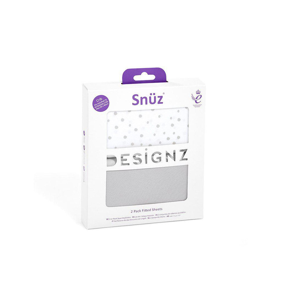 Snuz Crib 2 Pack Fitted Sheets - Grey Spots
