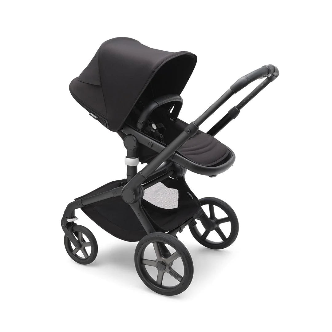 Bugaboo Fox 5 bassinet and seat stroller Sunrise red sun canopy, grey  mélange fabrics, black chassis