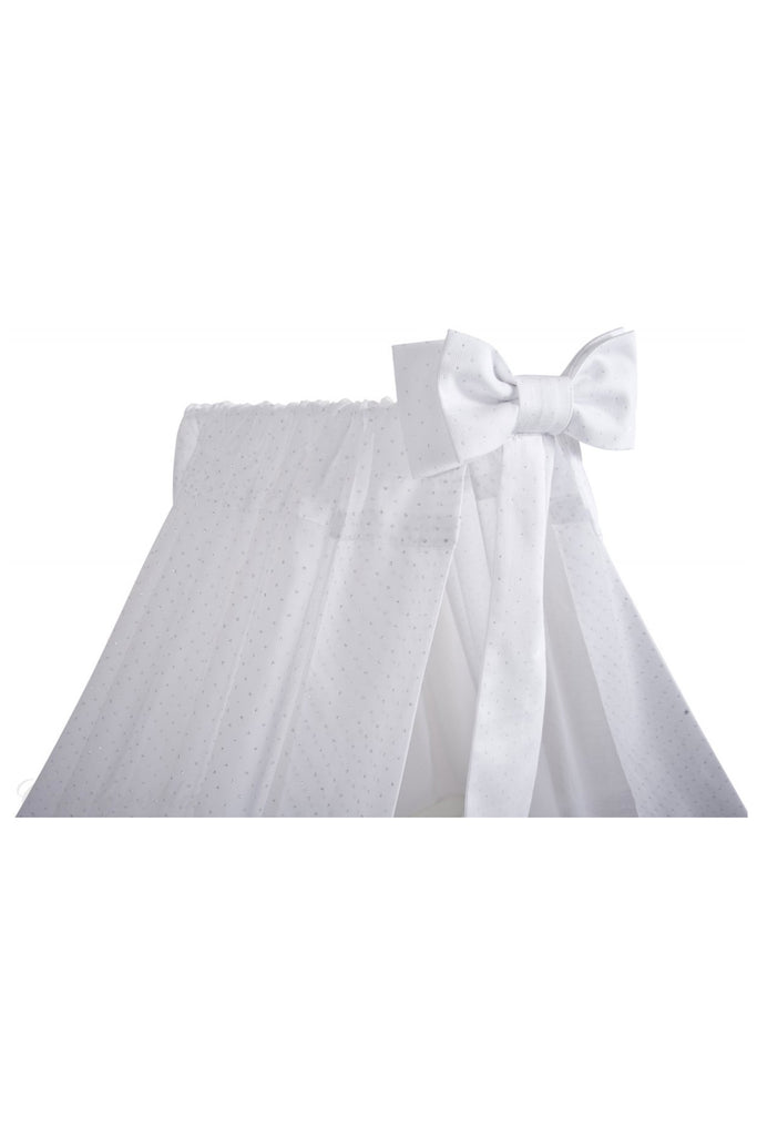 White Standing Canopy With Bow & Silver Dots - Beautiful Bambino
