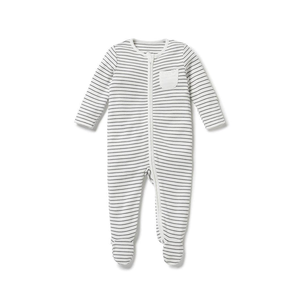 MORI Clever Zip Sleepsuit - Grey Stripe